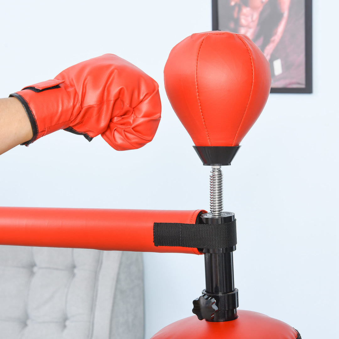 MCL 155-205cm 3-IN-1 Freestanding Boxing Punching Bag Stand, Boxing Speed Trainer with Rotating Flexible Arm, Speed Ball, Fillable Base, Red