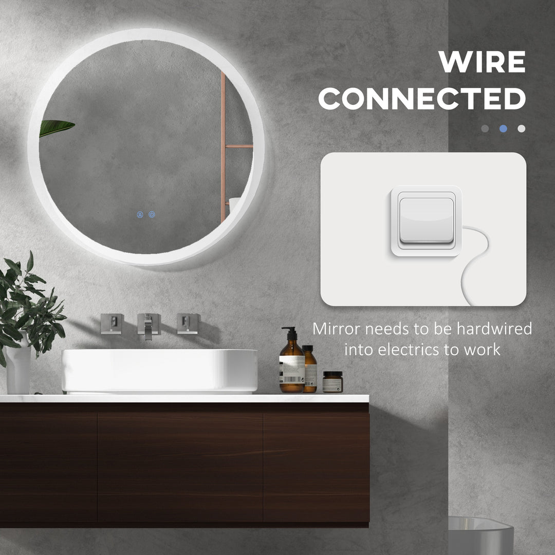 Round Bathroom Mirror with LED Lights, Wall-Mounted Dimmable Makeup Mirror with 3 Temperature Colours, Defogging Film, Memory Function, Hardwired, 70 x 70 cm