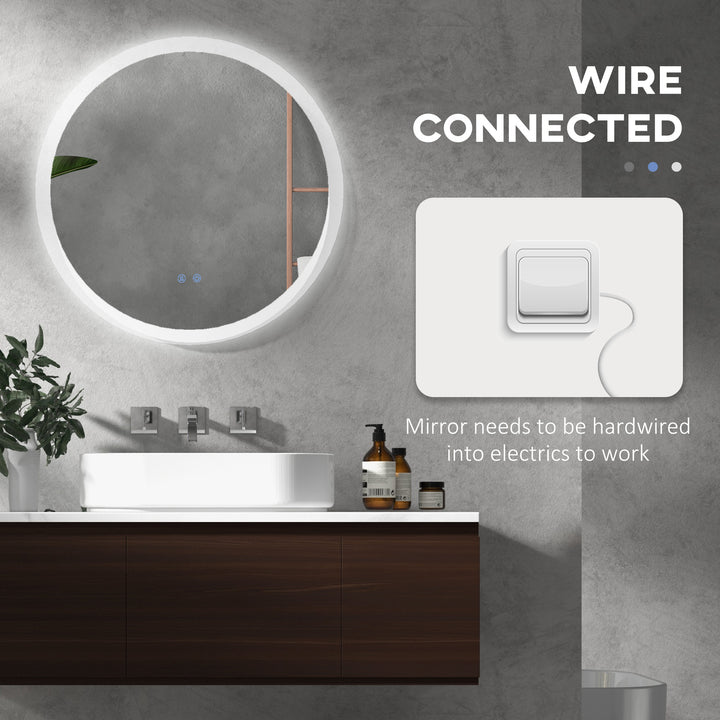 Round Bathroom Mirror with LED Lights, Wall-Mounted Dimmable Makeup Mirror with 3 Temperature Colours, Defogging Film, Memory Function, Hardwired, 70 x 70 cm