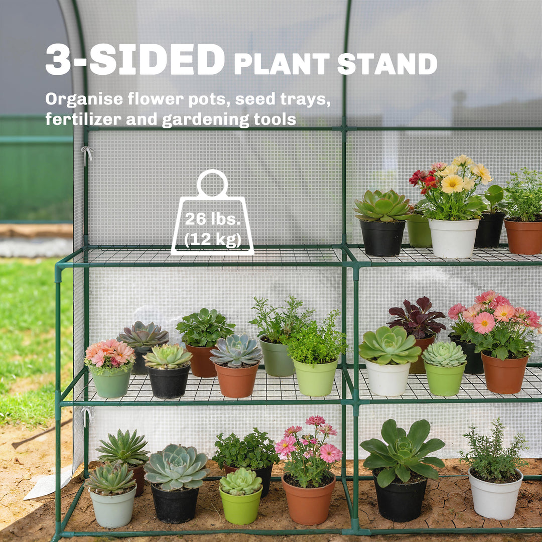 Walk-in Greenhouse with Shelves, Small Greenhouse with PE Cover and Roll-up Door, 123 x 187 x 189 cm