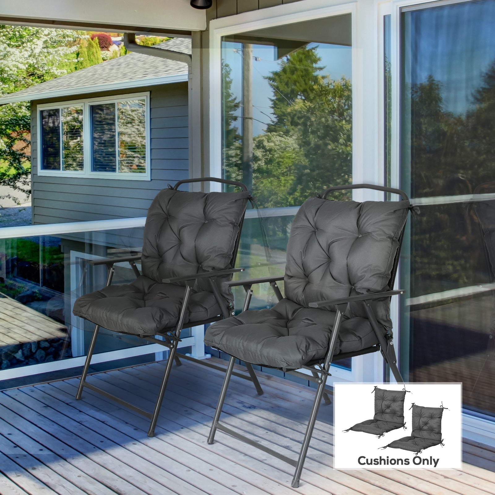 Set of Two Outdoor Seat Cushions - Dark Grey