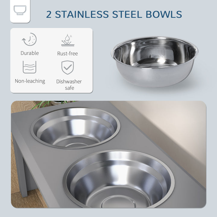 Raised Dog Feeding Bowls with Stand, Stainless Steel for Medium Dog, 58L x 31W x 25H cm - Grey