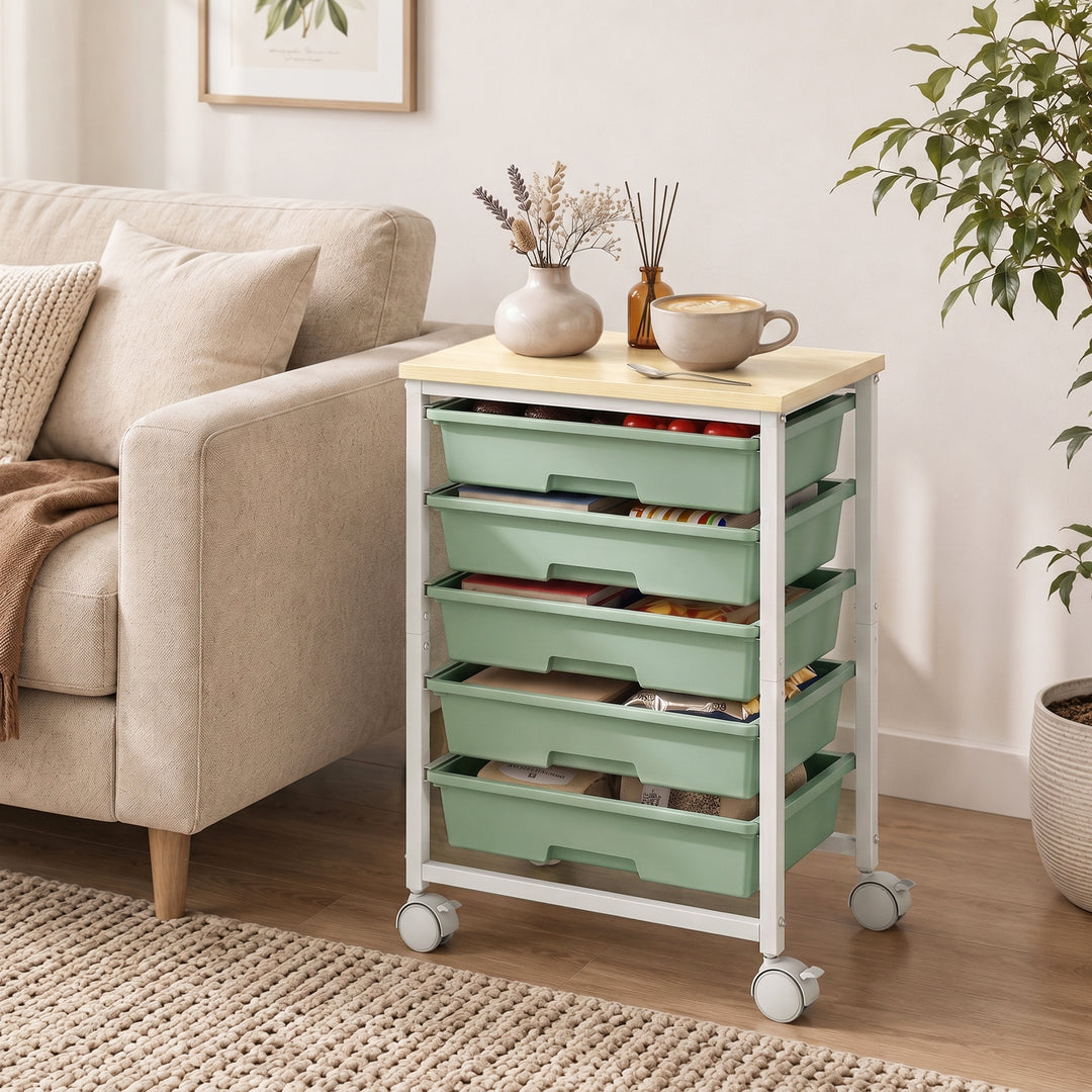 6-Tier Storage Trolley on Wheels, Metal Kitchen Rolling Cart with 5 Pu