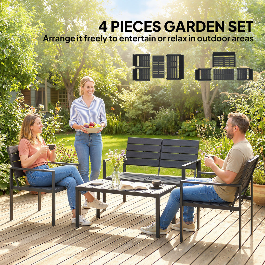 4 Piece Garden Furniture Set, Outdoor Sofa Set with HDPE Slatted Loves