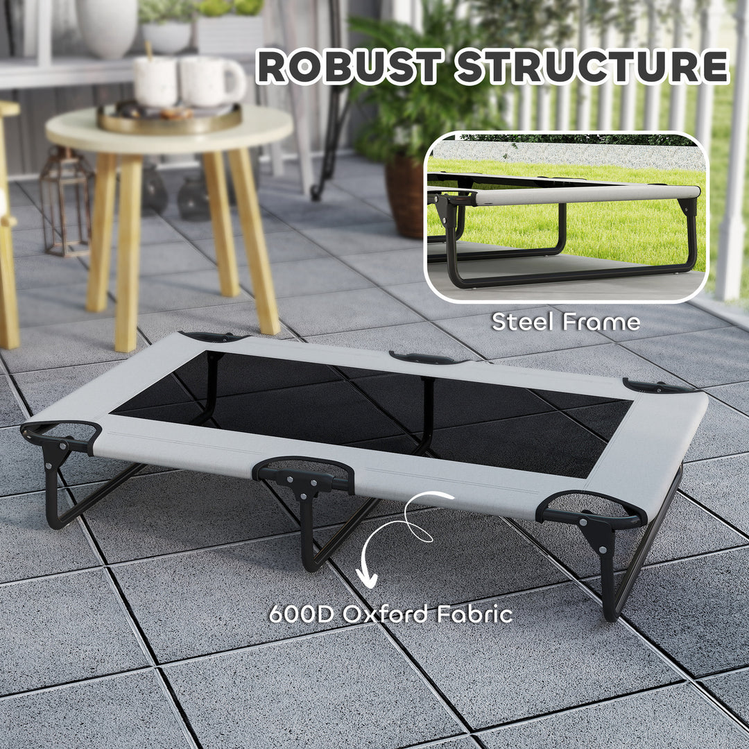 Portable Raised Dog Bed, Elevated Pet Cot with Breathable Mesh for Indoor Outdoor, for Large Dogs, Light Grey
