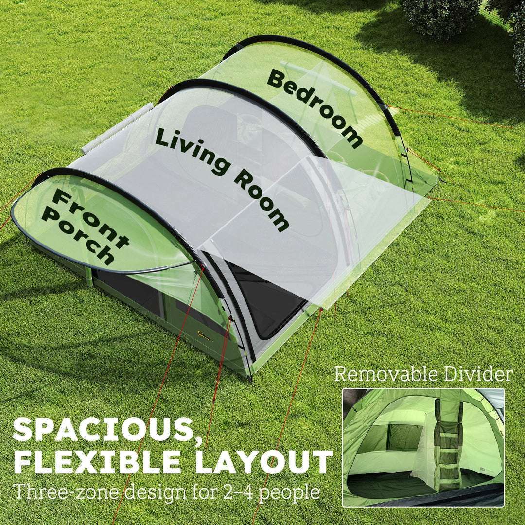 4 Person Easy Setup Family Camping Tent with 2 Rooms, Waterproof Tunne