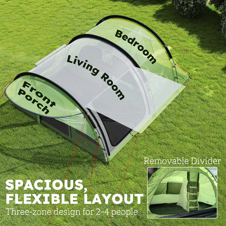 4 Person Easy Setup Family Camping Tent with 2 Rooms, Waterproof Tunne