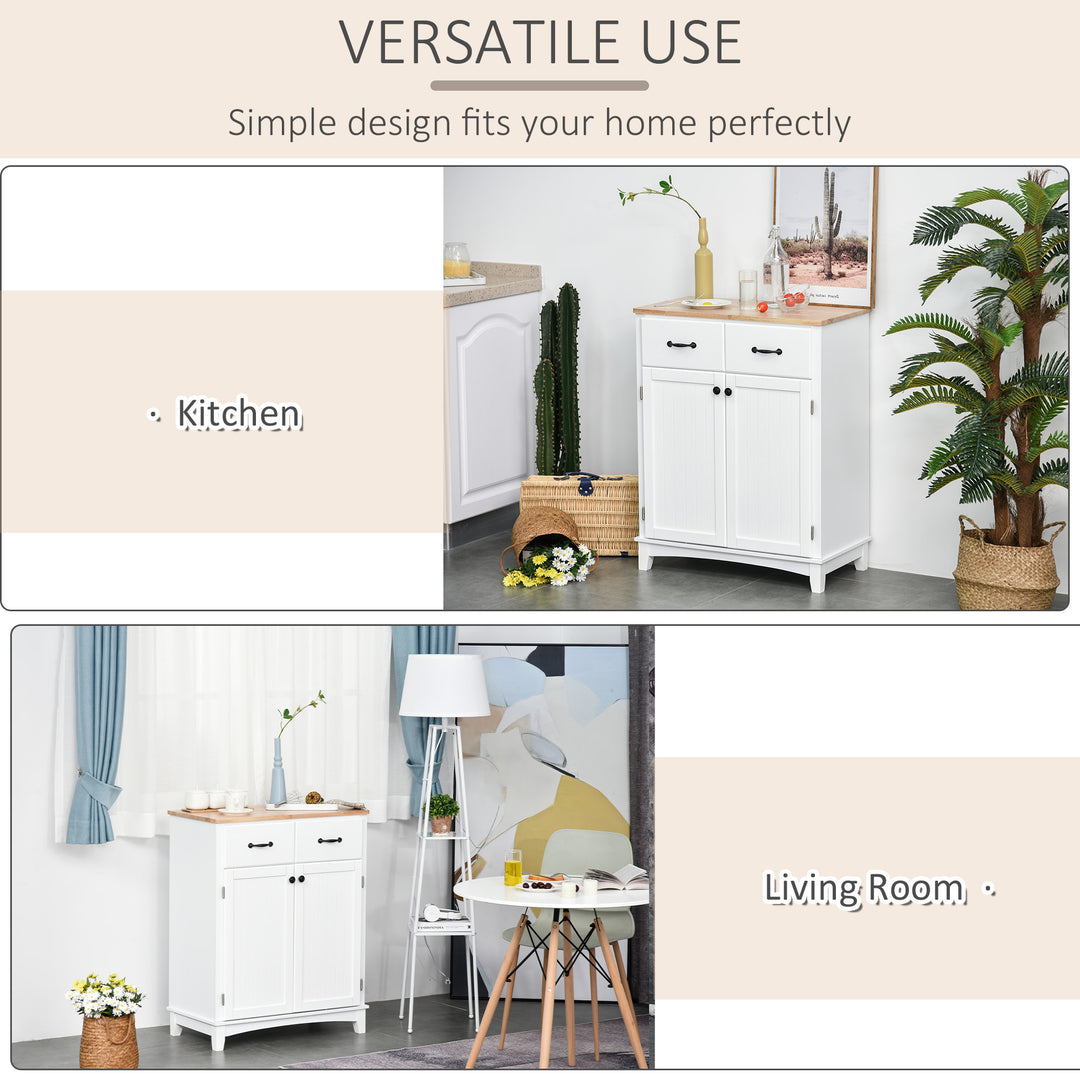 Modern Kitchen Cupboard, Wooden Storage Cabinet, Tableware Organizer with 2 Drawers for Living & Dining Room, White