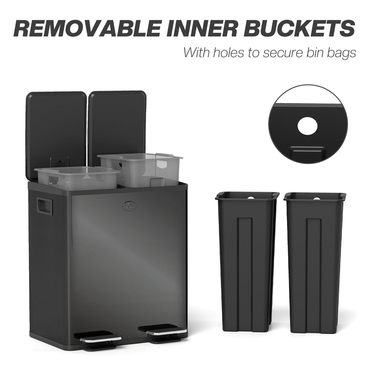 40L Dual Compartment Stainless Steel Bin, with Deodoriser Holders - Glossy Black