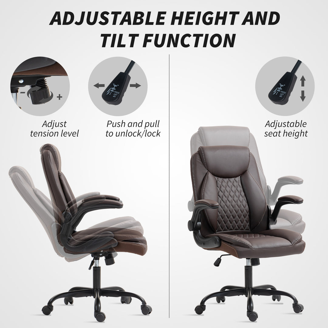Faux Leather Office Chair. with Flip-Up Armrests - Brown