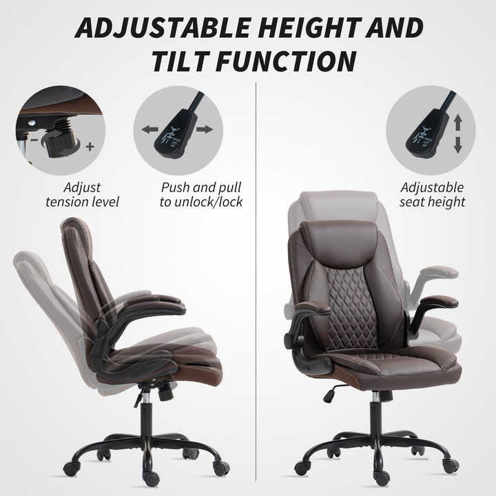 Faux Leather Office Chair. with Flip-Up Armrests - Brown
