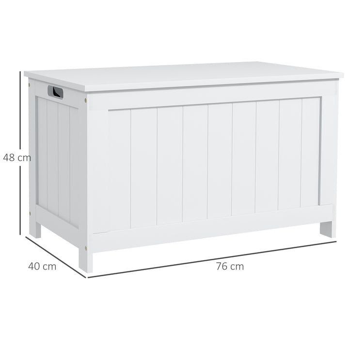 Storage Chest, Modern Storage Trunk with 2 Safety Hinges and Cut-out Handles, Wooden Toy Box for Living Room, Entryway, 76 x 40 x 48 cm, White