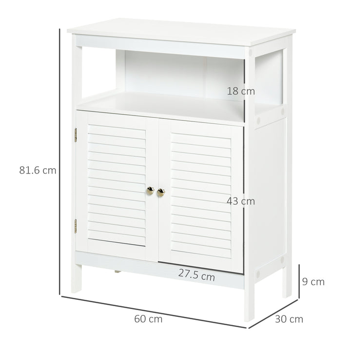Bathroom Storage Unit Cabinet with Open Storage Shelf, Freestanding Floor Cabinet Organizer with 2 Doors for Living Room Kitchen Entryway, White