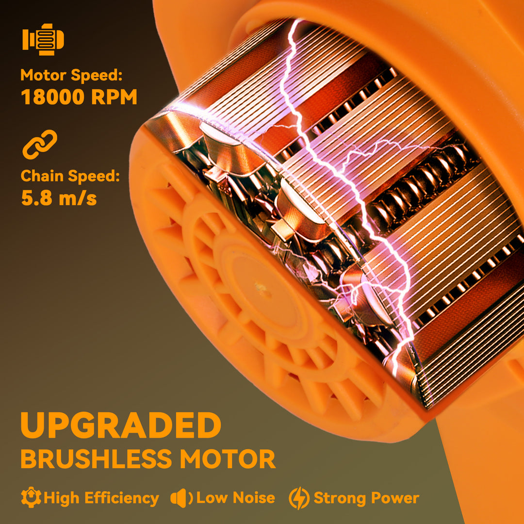 8 Inch Electric Chainsaw, Cordless Mini Chain Saw with Brushless Motor, 2 x 4000mAh Batteries and Safety Lock, Handheld Portable Wood Pruning Saw for Trimming Cutting, Orange