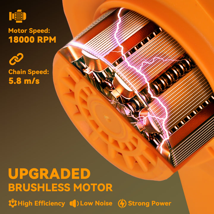 8 Inch Electric Chainsaw, Cordless Mini Chain Saw with Brushless Motor, 2 x 4000mAh Batteries and Safety Lock, Handheld Portable Wood Pruning Saw for Trimming Cutting, Orange