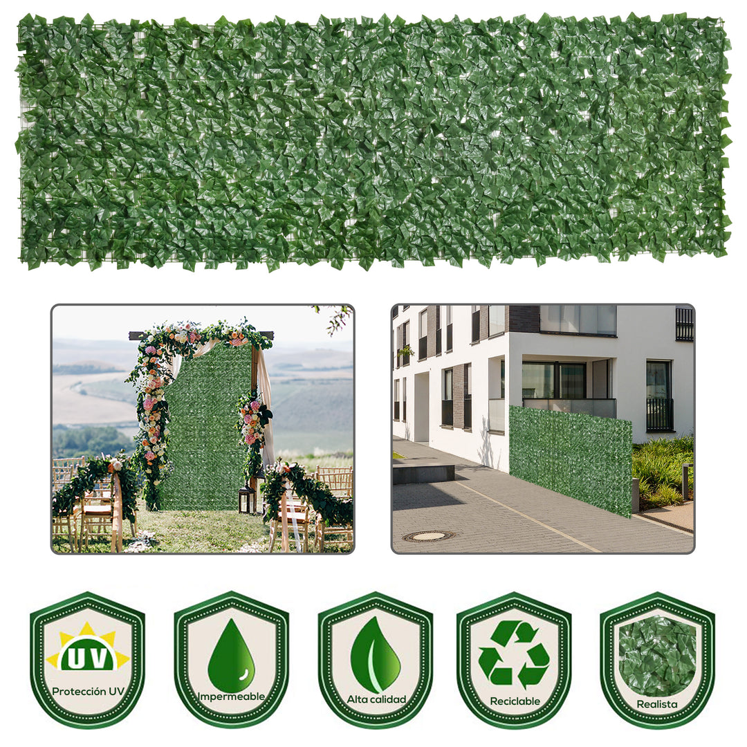 Outsunny Artificial Hedge Screen: Leafy Design for Garden Outdoor Indoor Décor, 3M x 1M, Deep Green | Aosom UK