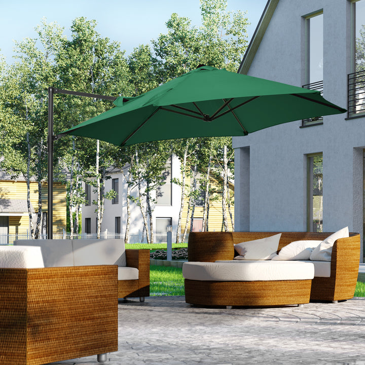 2.5M Garden Cantilever Parasol, Offset Roma Patio Umbrella Hanging Sun Shade Canopy Shelter with 360° Rotation and Cross Base, Green