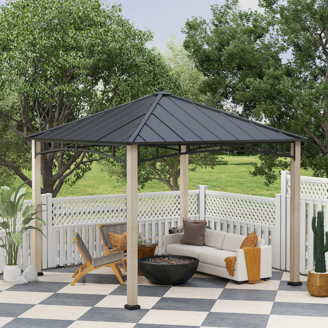 3 x 3 m Decorative Metal Gazebo - Black/Wood-Effect