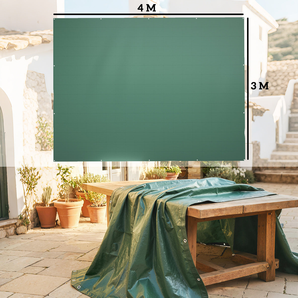 3 x 4m Waterproof Tarpaulin, 90GSM Tear-Resistant PE Tarp with Reinfor