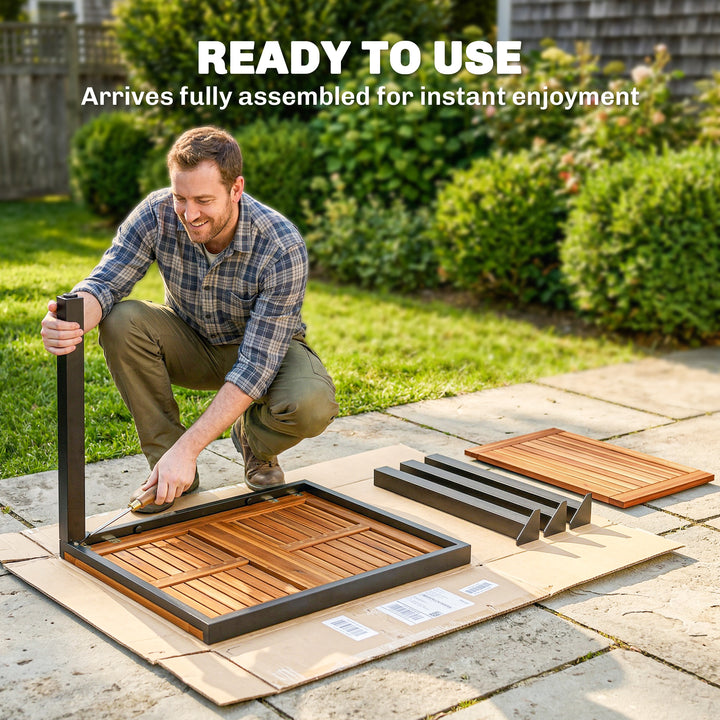 Patio Dining Table Expandable Outdoor Dining Table Acacia Wood Top 80-