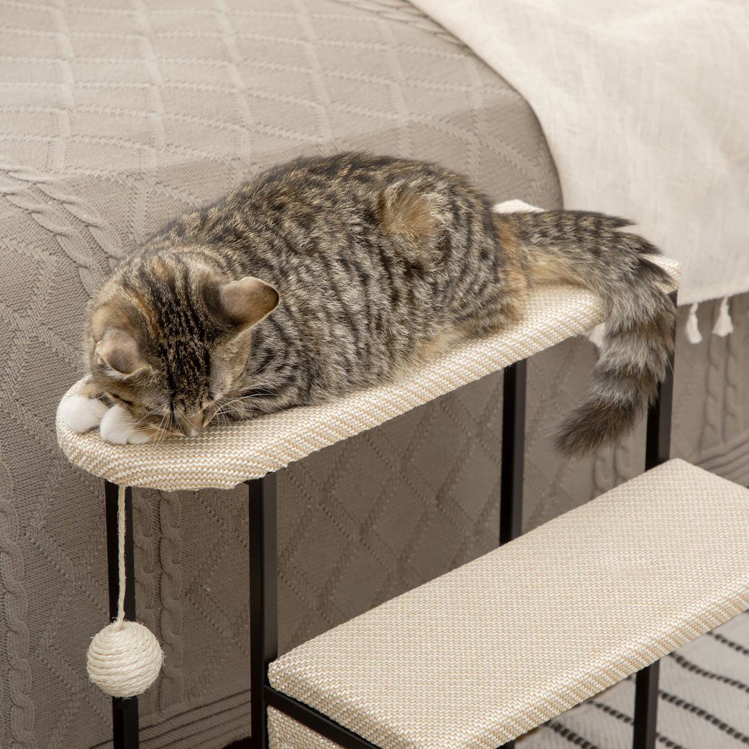 Three-Step Pet Stairs, with Sisal Scratching Board, Toy Hanging Ball, Steel Frame