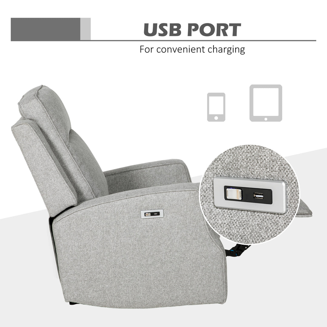 HOMCOM Electric Recliner Armchair, Recliner Chair with Adjustable Leg Rest, USB Port, Grey | Aosom UK