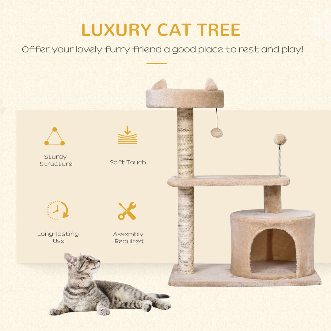 MCL Cat Tree for Indoor Cats with Scratching Post Climbing Tower Kitty Activity Centre Condo Perch Jumping Platforms Beige 60L x 40W x 81H cm