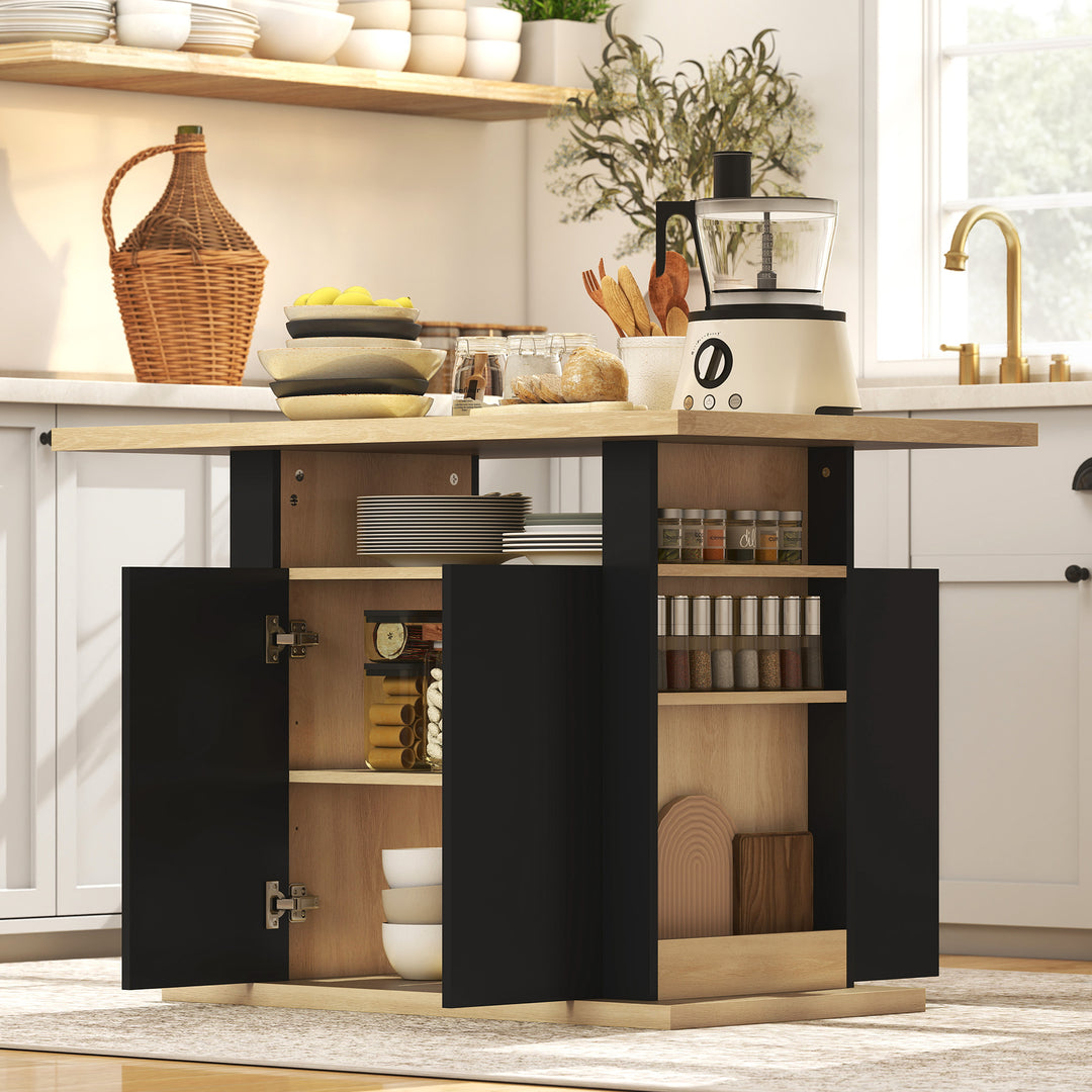 Kitchen Island with Spice Rack, Kitchen Storage with Large Tabletop fo