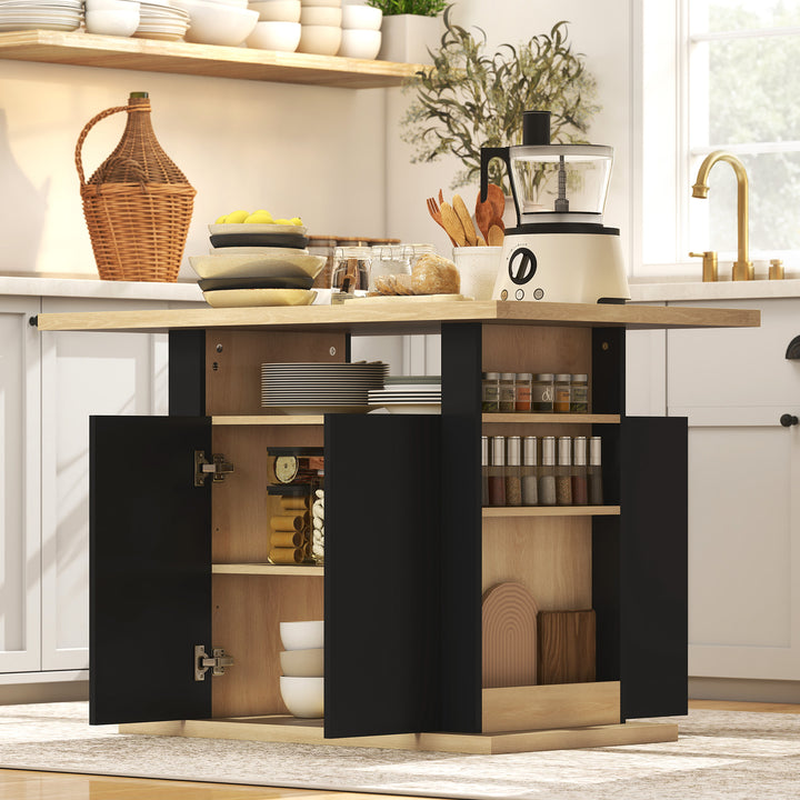 Kitchen Island with Spice Rack, Kitchen Storage with Large Tabletop fo