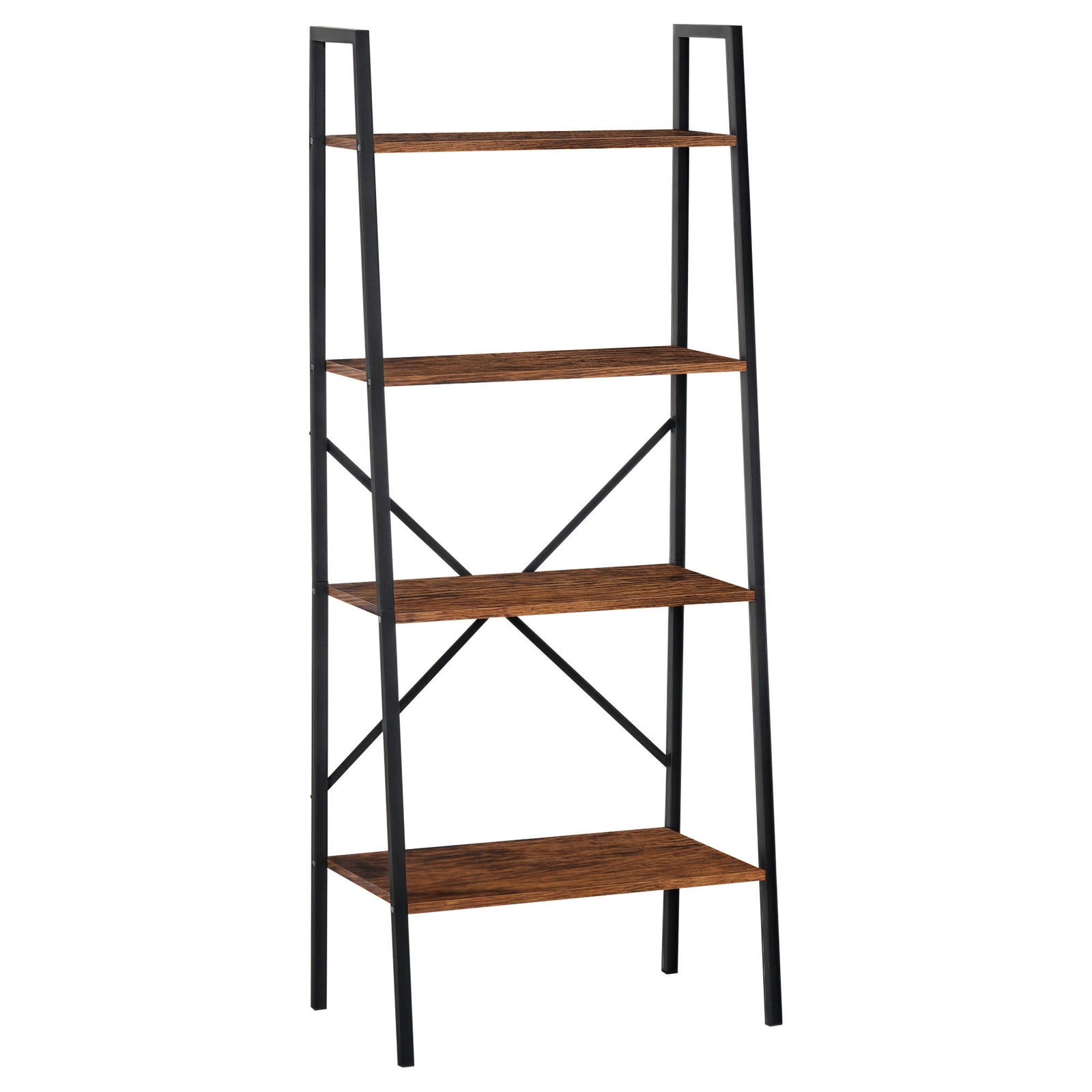 Ladder Shelf, Bookshelf, 4-Tier Industrial Storage Rack for Living Room, Bedroom, Kitchen, Rustic Brown and Black