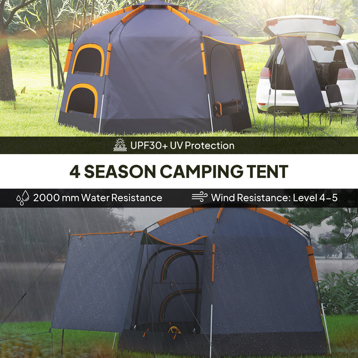 Automatic Pop Up Camping Tent, Instant Setup 2-4 Man Tent with Mesh Windows, Waterproof & UV30+, Portable with Carry Bag for Fishing, Hiking, Backpacking, Dark Grey