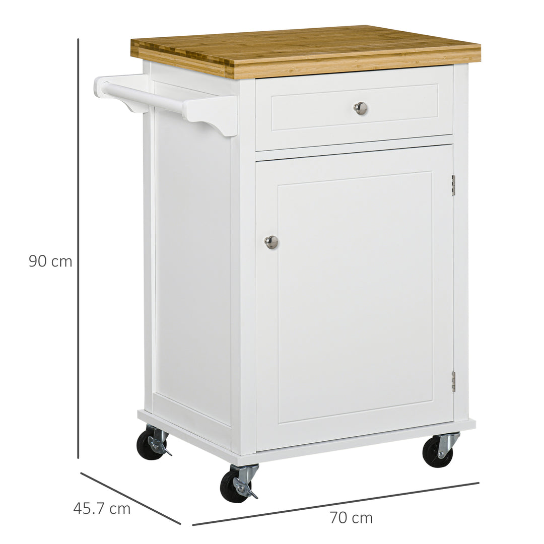 HOMCOM Kitchen Cart Storage Trolley Wooden Cabinet with Drawer Cupboard Towel Rail White | Aosom UK