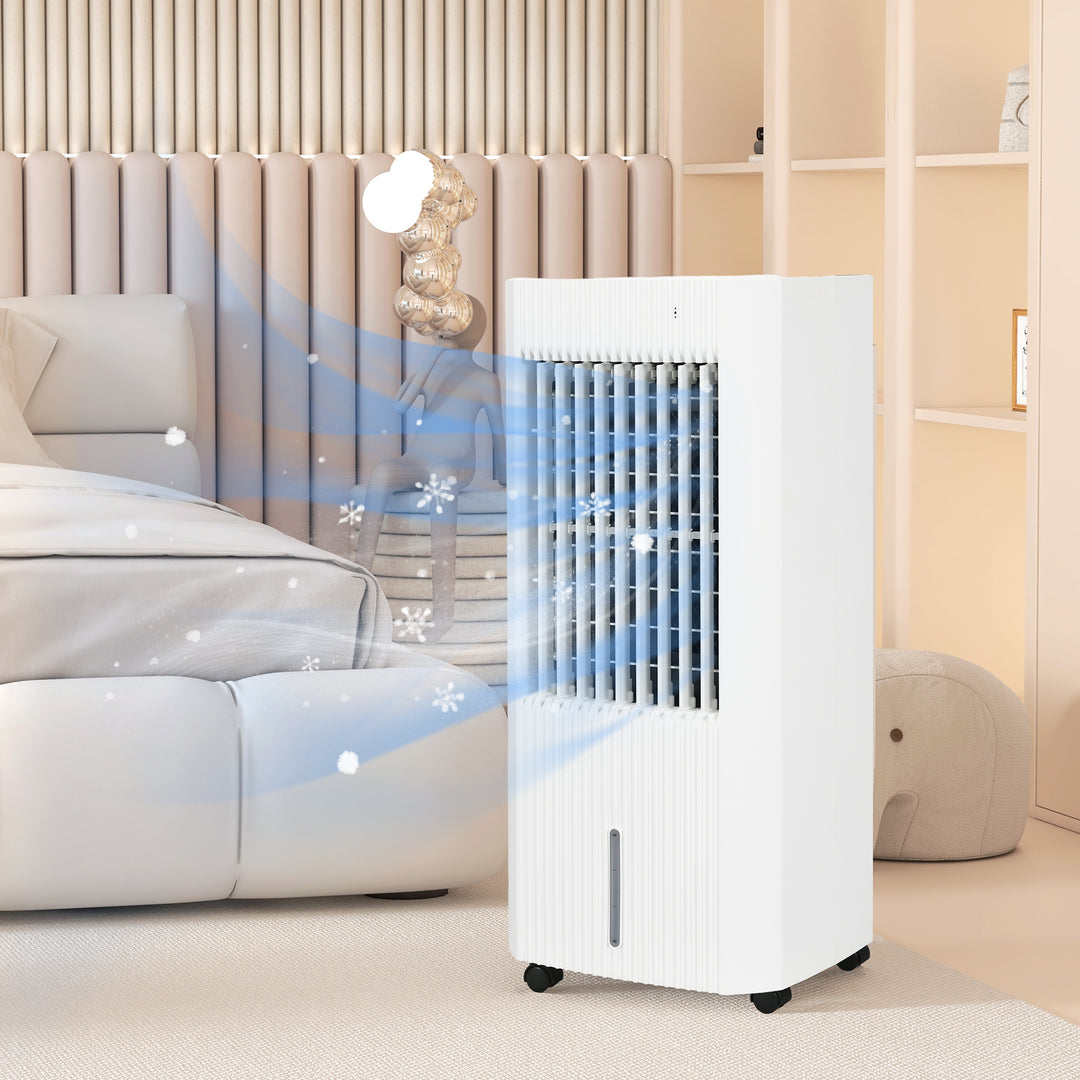 HOMCOM 68cm Portable Evaporative Air Cooler, 3-In-1 Ice Cooling Fan Cooler, Water Conditioner Humidifier Unit w/ Remote, 15H Timer, LED | Aosom UK