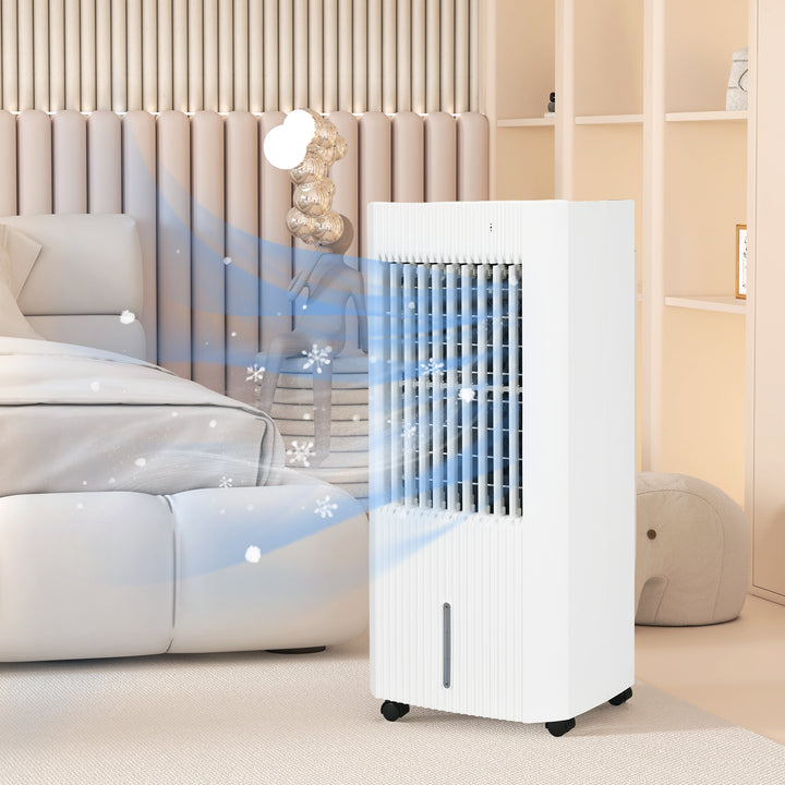 HOMCOM 68cm Portable Evaporative Air Cooler, 3-In-1 Ice Cooling Fan Cooler, Water Conditioner Humidifier Unit w/ Remote, 15H Timer, LED | Aosom UK