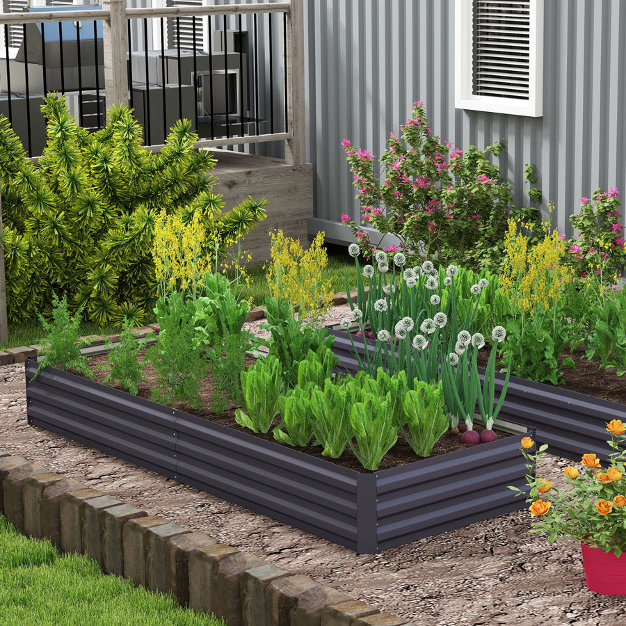 Metal Raised Garden Bed Planter Box Outdoor Planters for Growing Flowers, Herbs, Grey, 241x90.5x30cm