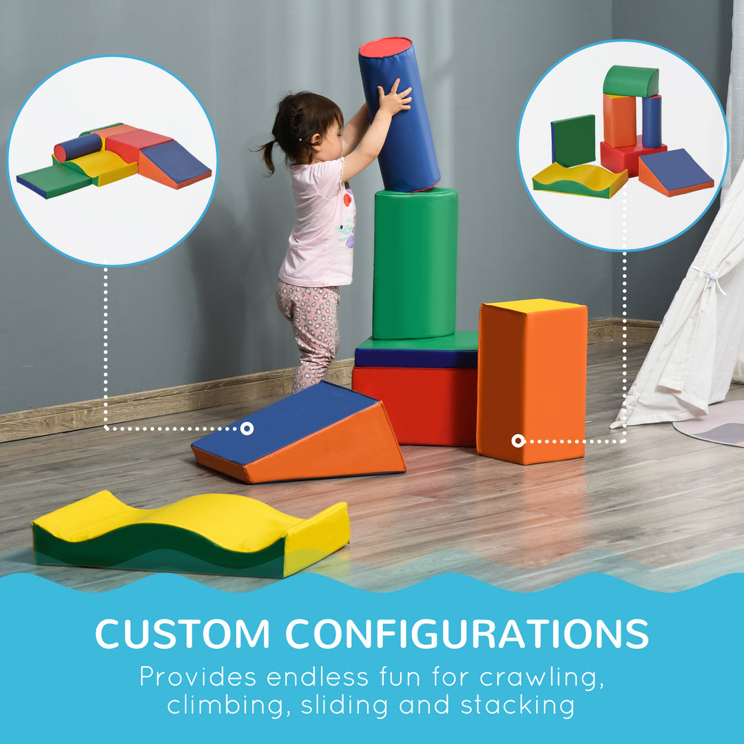 HOMCOM 7 Piece Soft Play Blocks Kids Climb & Crawl Gym Toy Foam Building, Stacking Blocks Non-Toxic Learning Play Set Educational Toy | Aosom UK