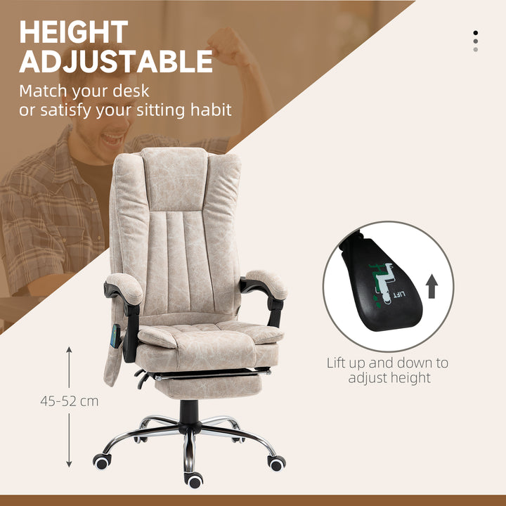 Vibrating Massage Office Chair with Heat, Desk Chair with Height Adjustable and Footrest, Cream White