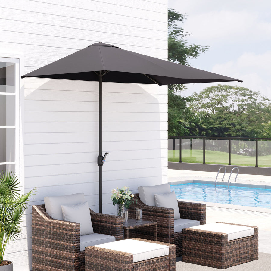 Balcony Half Parasol Semi Round Umbrella Patio Crank Handle (2.3 m, Grey)- NO BASE INCLUDED