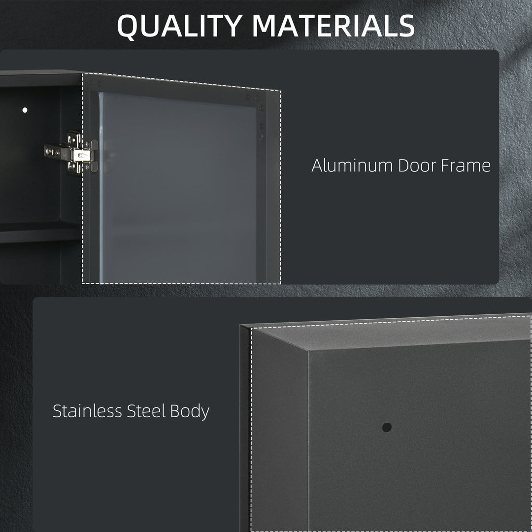 Bathroom Cabinet with Mirror, Wall Mounted Bathroom Mirror Cabinet with Storage Shelves, 40 x 12 x 60 cm, Black