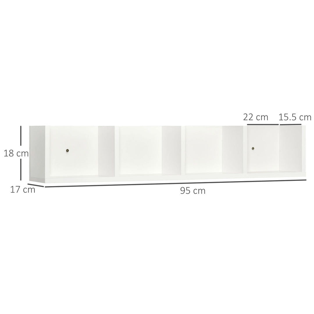 Wall Mount 84 CD / 56 DVD/Blu-ray/ Media Storage Rack 4 Cubes Wooden Shelf Organizer Unit Bookcase Display (White)