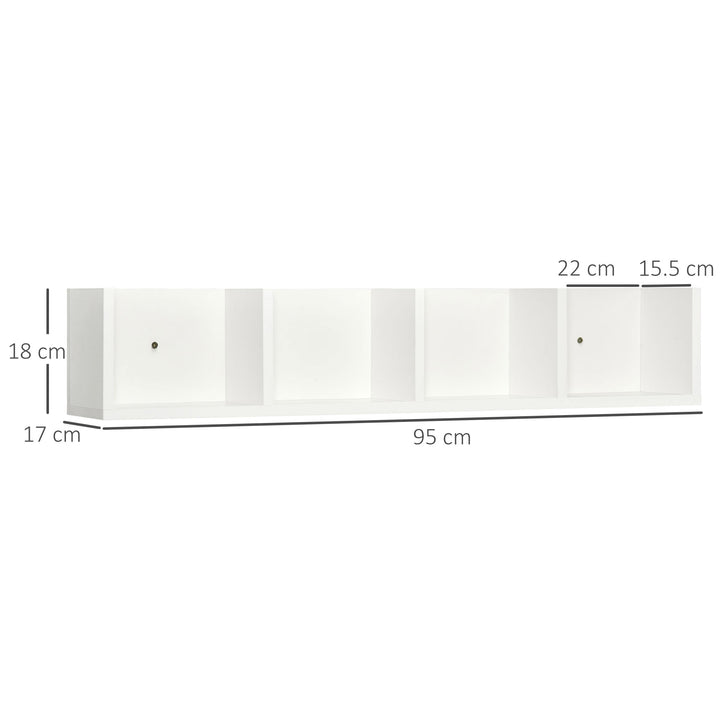 Wall Mount 84 CD / 56 DVD/Blu-ray/ Media Storage Rack 4 Cubes Wooden Shelf Organizer Unit Bookcase Display (White)