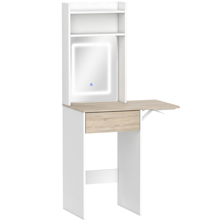 Small Vanity Desk with Mirror and LED Lights, Compact Dressing Table w