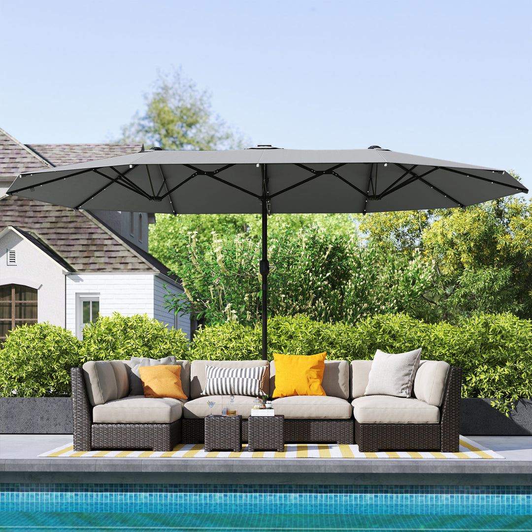 MCL 4.4m Double-Sided Sun Umbrella Patio Parasol LED Solar Lights Dark Grey