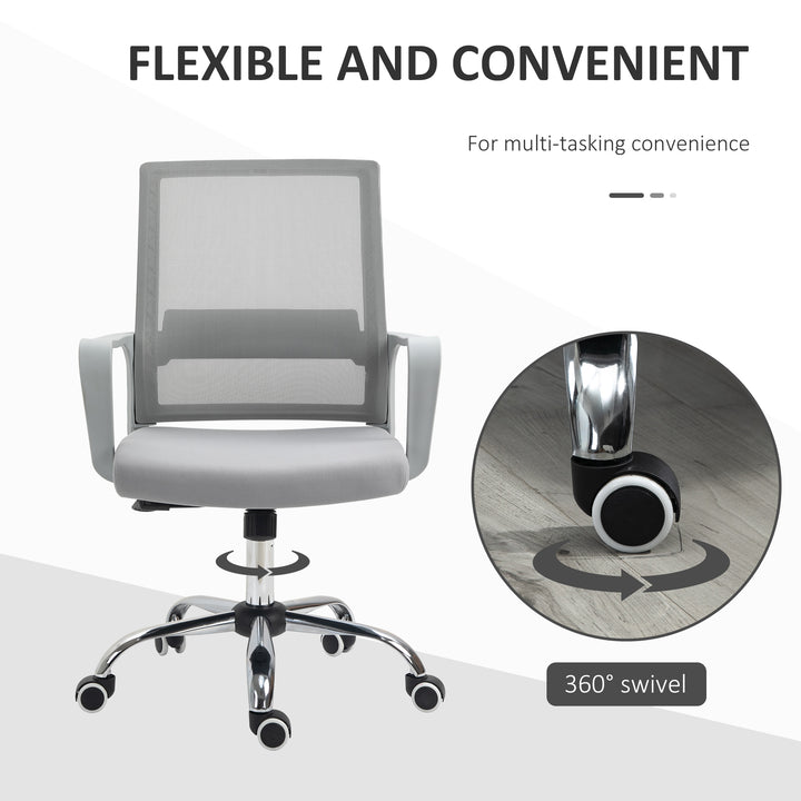 Vinsetto Ergonomic Office Chair, Mesh Desk Chair with Adjustable Armrest & 360 Swivel Wheels, Grey