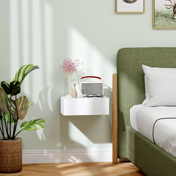 Floating Bedside Table, Wall-Mounted Nightstand with Storage Drawer, Small Side End Table for Bedroom, White