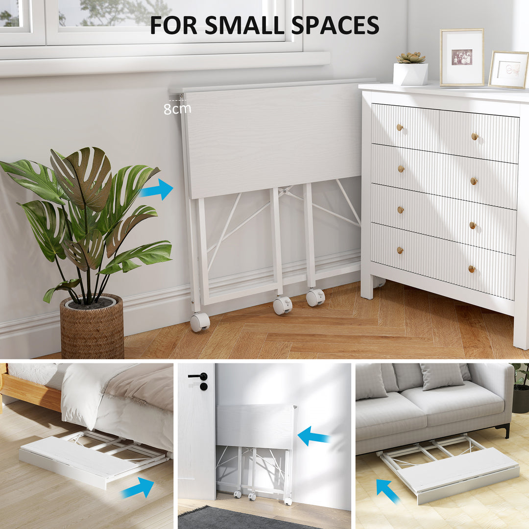 80 cm Folding Desk on Wheels - White