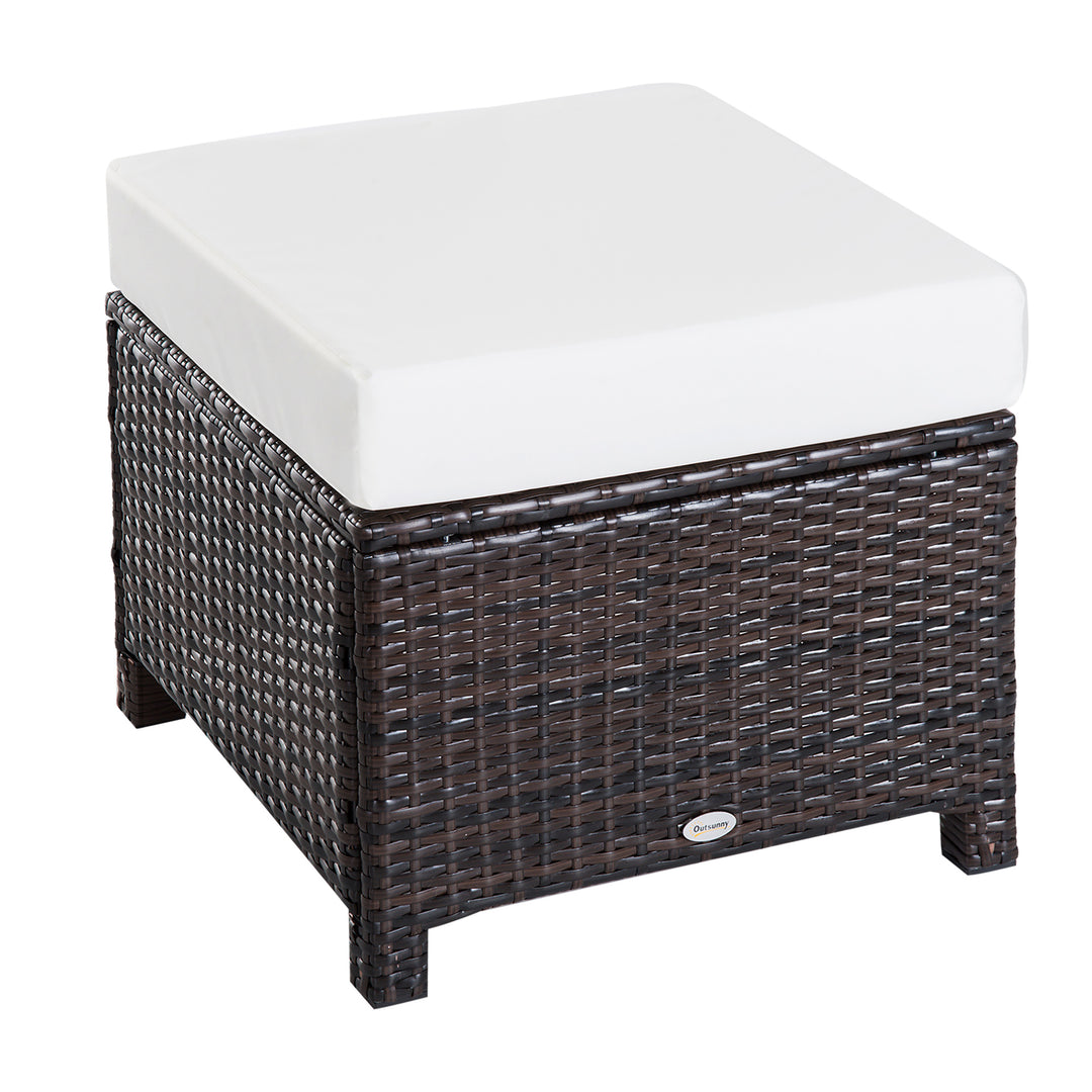 Rattan Footstool Wicker Ottoman with Padded Seat Cushion Outdoor Patio Furniture for Garden Poolside Living Room, 50 x 50 x 35 cm, Brown