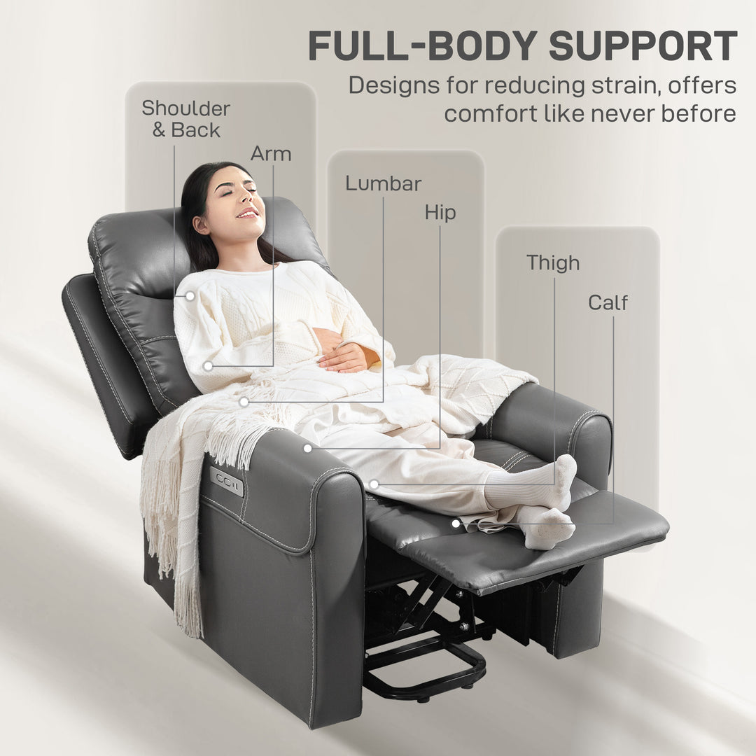 Power Lift Recliner Chair for Elderly, Overstuffed Faux Leather Riser and Reclining Chair with USB A+C Ports, Remote Control, Recliner Armchair for Living Room, Charcoal Grey