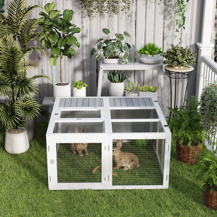 PawHut Rabbit Hutch with Openable Foldable Roof, Light Grey | Aosom UK