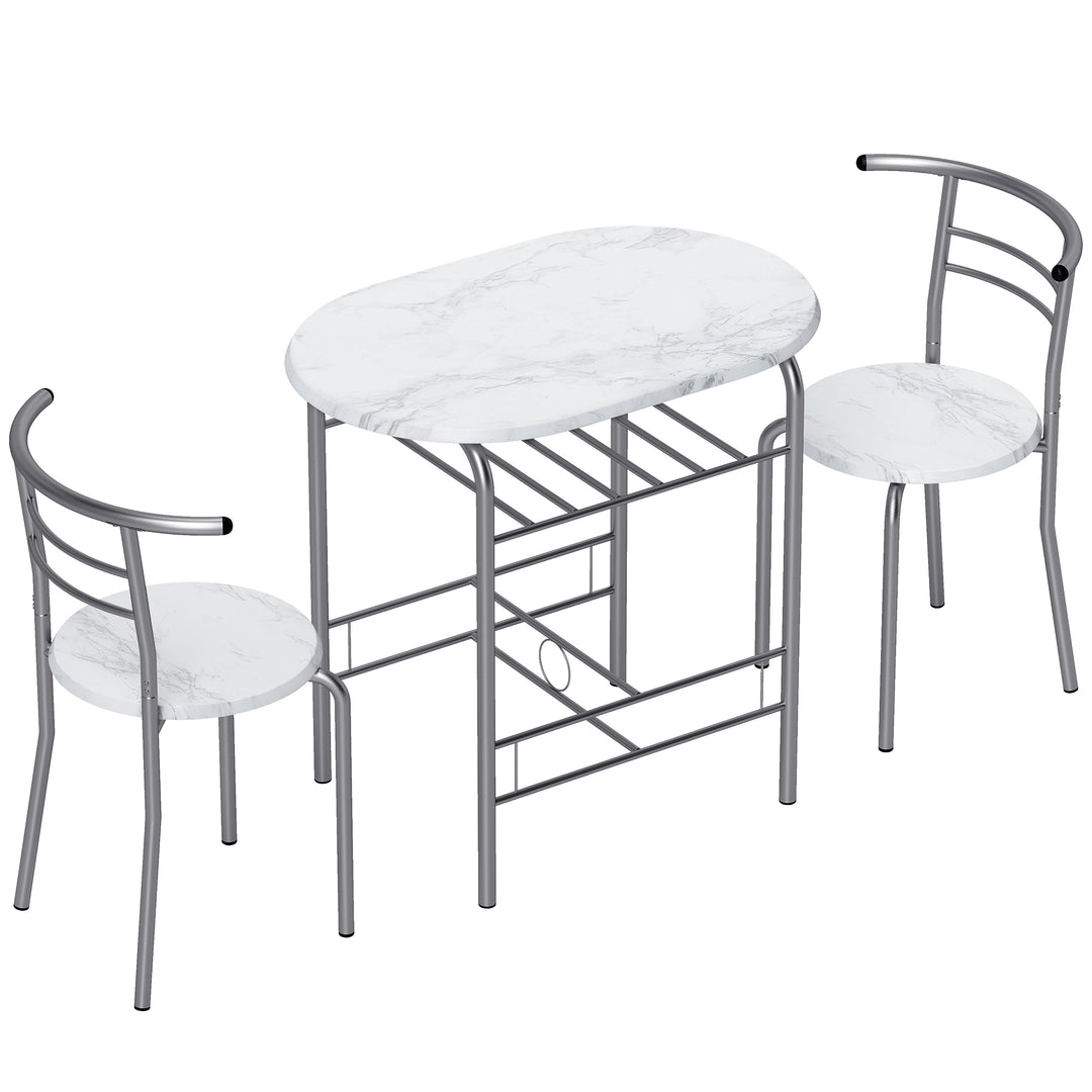 Three-Piece Compact Dining Set - White Marble Effect